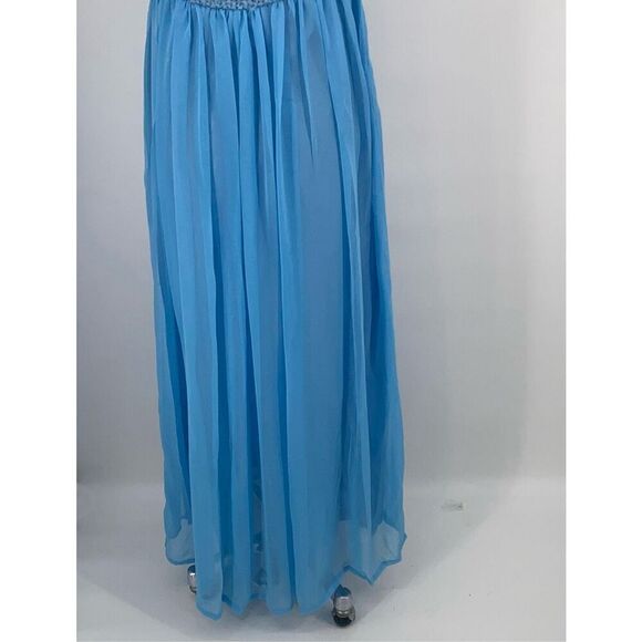 Handmade Women's Sleeveless Chiffon Crochet Knit Maxi Dress Fairy Core Blue Smal - Picture 12 of 16